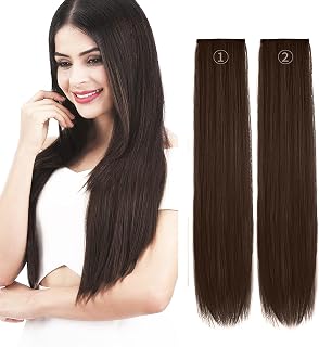 LHS -LUXURY HAIR STUDIO Human Hair Extension Remy Clip in 2 Piece Straight Hair 24 Inch Streaks Strand Hair Extension (BRO... Price In India