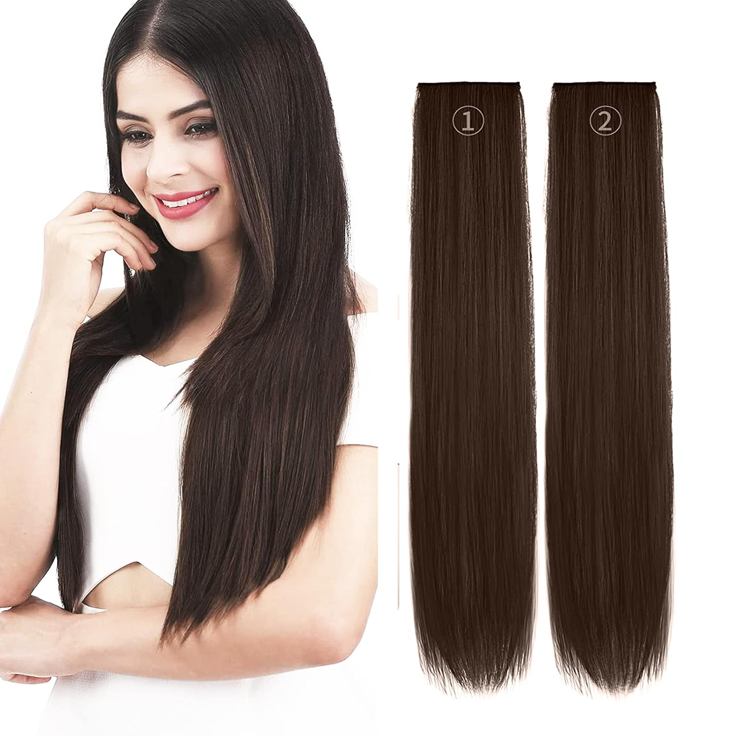 LHS -LUXURY HAIR STUDIO Human Hair Extension Remy Clip in 2 Piece Straight Hair 24 Inch Streaks Strand Hair Extension (BRO... - Review, Price and Buying Guide