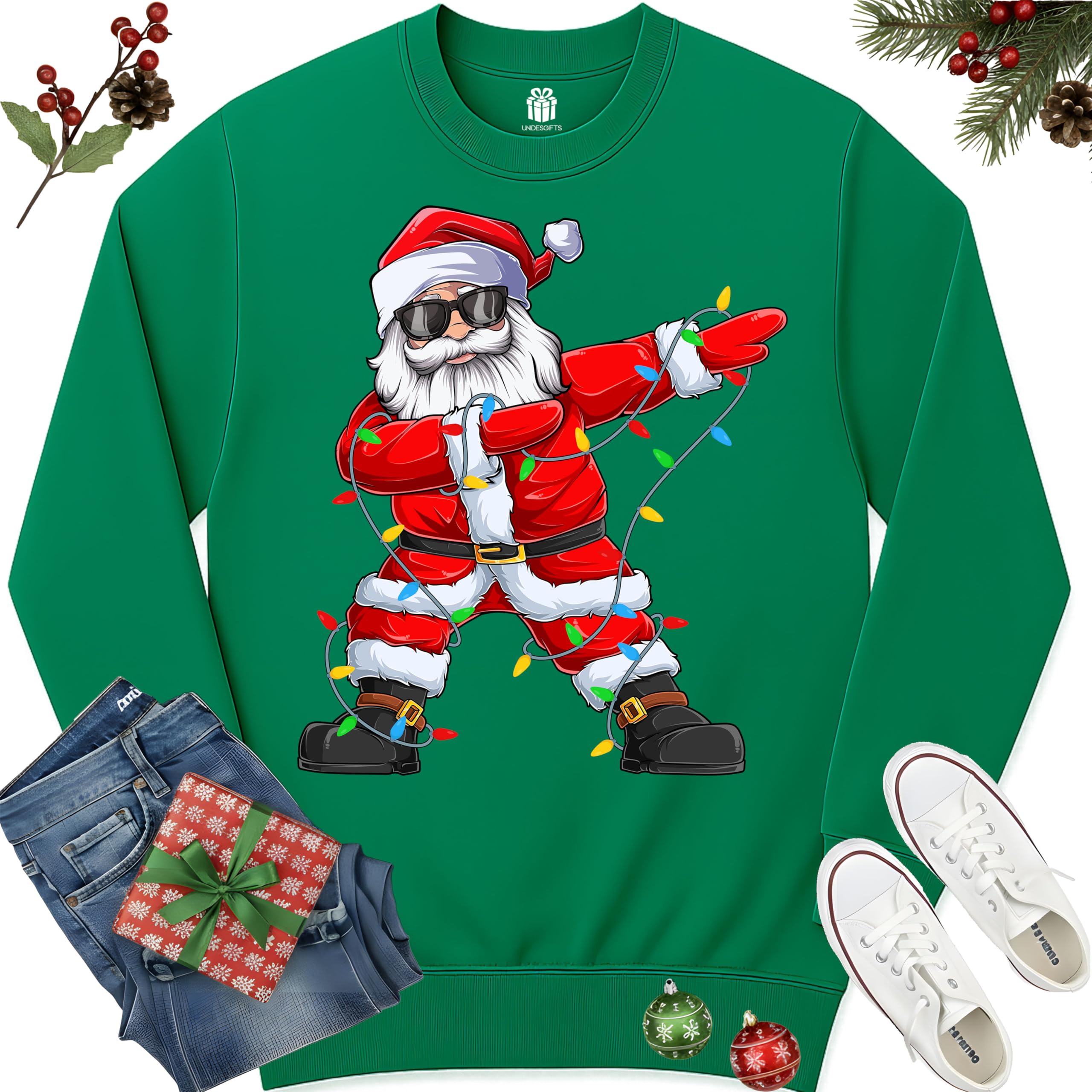 Dabbing Santa Christmas Red Lights T-Shirt for Men, Boys, Girls and Kids, Funny Dad Boyfriend Son