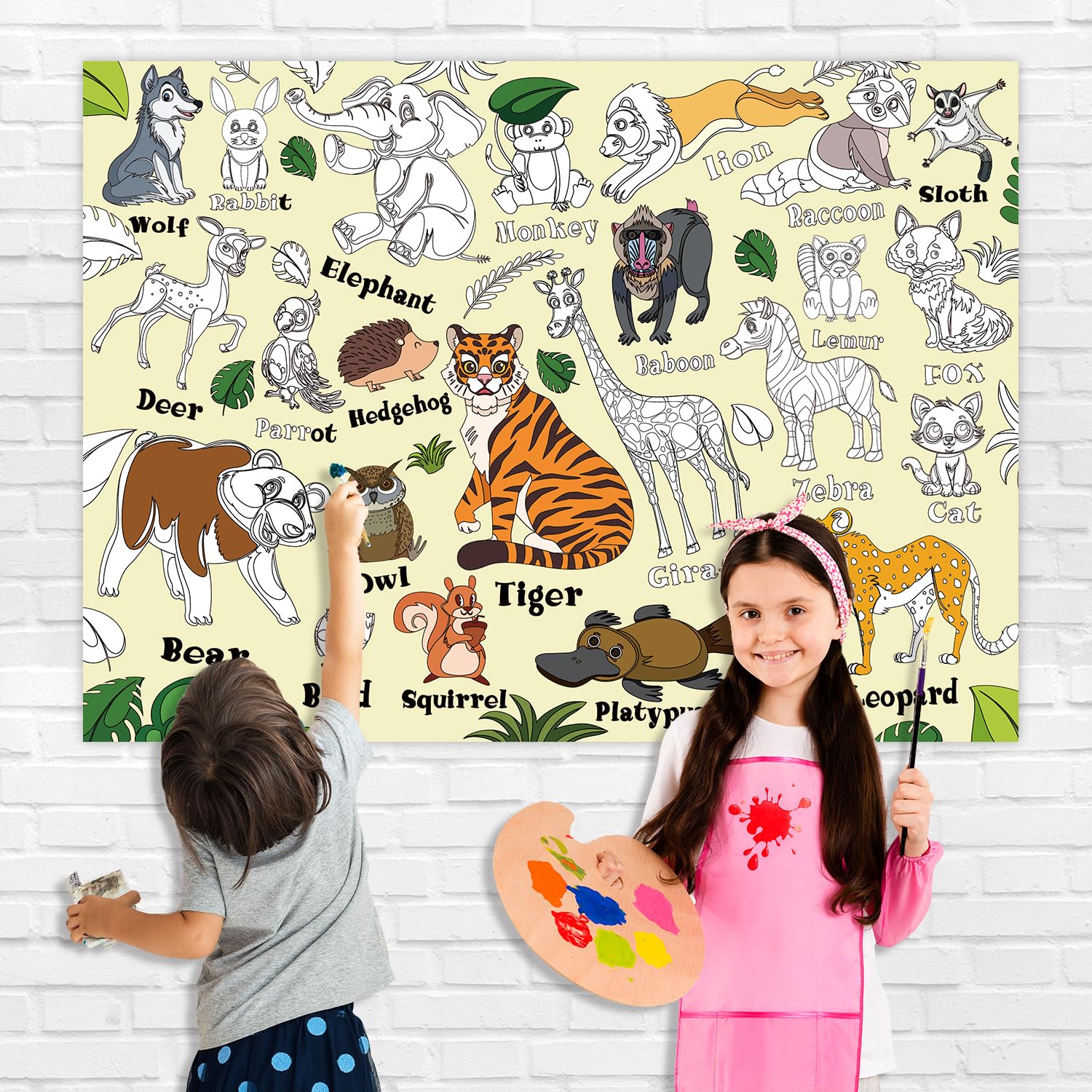 Nicime 100 x 80 cm zwierzęta dżungla olbrzymi plakat do kolorowania ze zdjęciem, prezent urodzinowy, artystyczny papier do rysowania do szkoły, klasy, domu, na imprezę dla chłopców, dziewcząt, dzieci