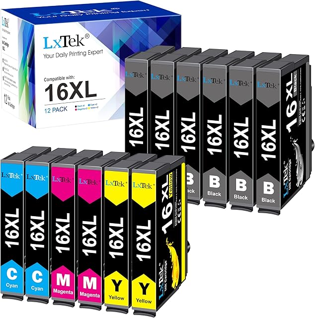 LxTek Compatible Ink Cartridge Replacement for Epson 16XL for Epson Workforce WF-2750 WF-2760 WF-2660 WF-2650 WF-2630 WF-2540 WF-2530 WF-2010 WF-2510 (6 Black 2Cyan 2Magenta 2Yellow,12-Pack)