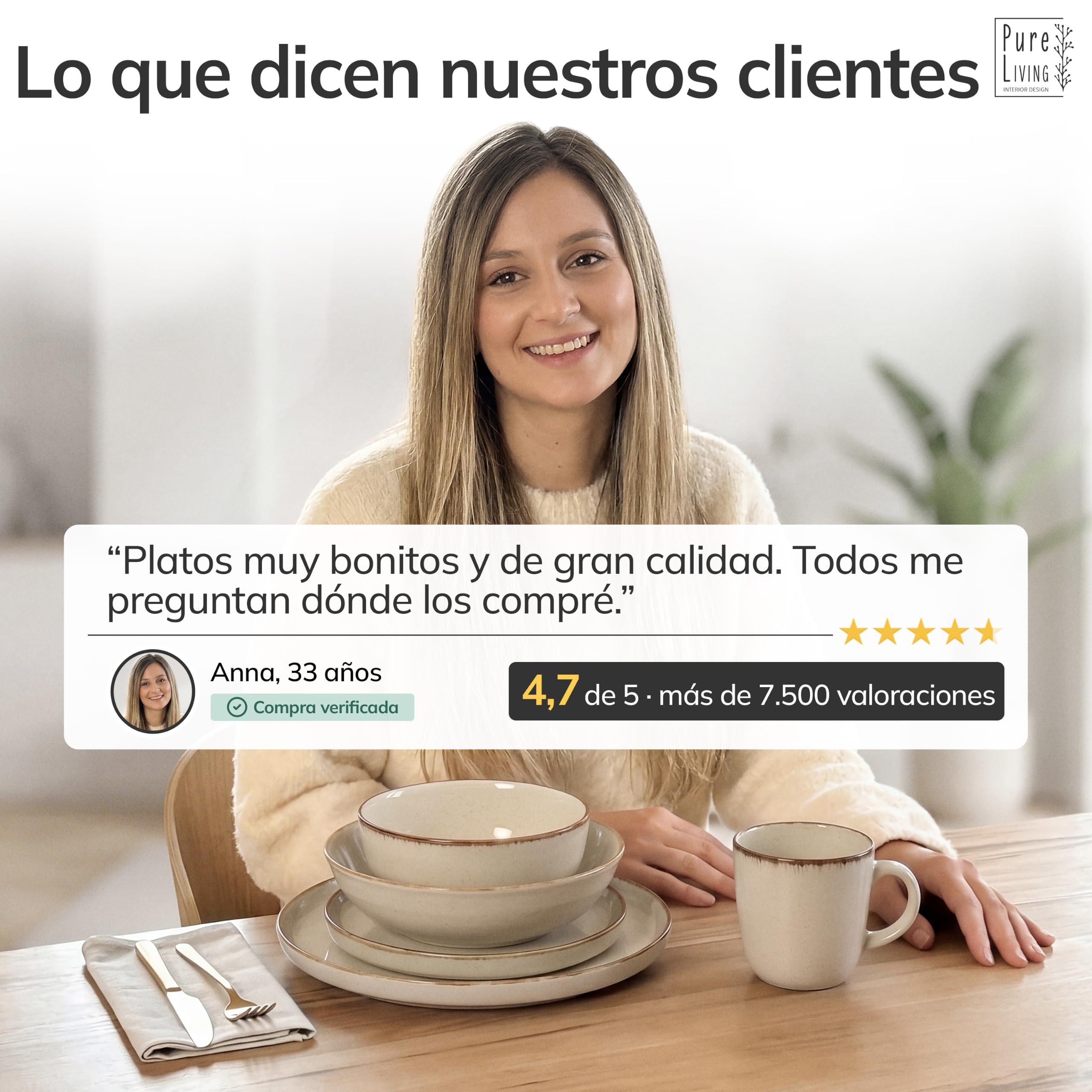 Vajillas para 6 Personas, Set de Steingut Rustic de 24 Piezas - Diseño Rústico y Moderno, Apto para Lavavajillas - Juego de Platos y Cuencos - Vajilla Pure Living en Color beige