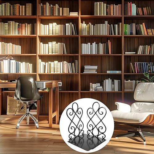 Miniatura 7 de Anwenk - 2 pares de sujetalibros vintage con almohadillas de fieltro, soporte resistente para libros de 2.2 libras, base larga, soporte para libros