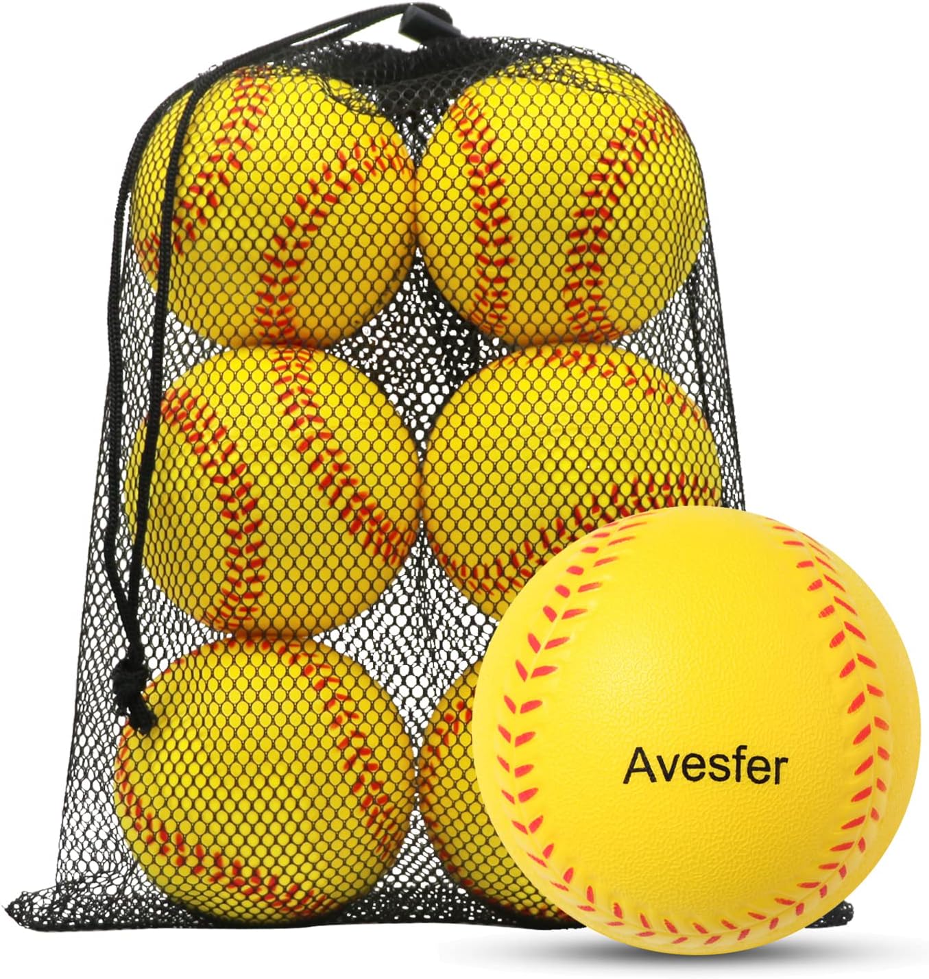 Avesfer Practice Foam Softballs 11 inch with Mesh Bag Soft Oversize Foam Baseballs Safely Training Batting Hitting Ball and Fielding Indoor Outdoor for Kids Teenager Players Pack 6