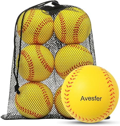 Practice Foam Softballs 11 inch with Mesh Bag Soft Oversize Foam Baseballs Safely Training Batting Hitting Ball and Fielding Indoor Outdoor for Kids Teenager Players Pack 6