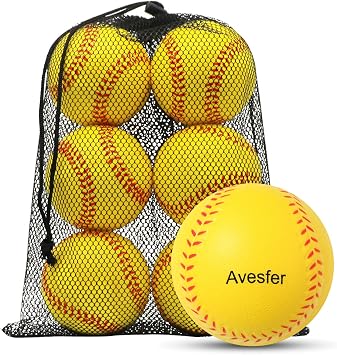 Practice Foam Softballs 11 inch with Mesh Bag Soft Oversize Foam Baseballs Safely Training Batting Hitting Ball and Fielding Indoor Outdoor for Kids Teenager Players Pack 6