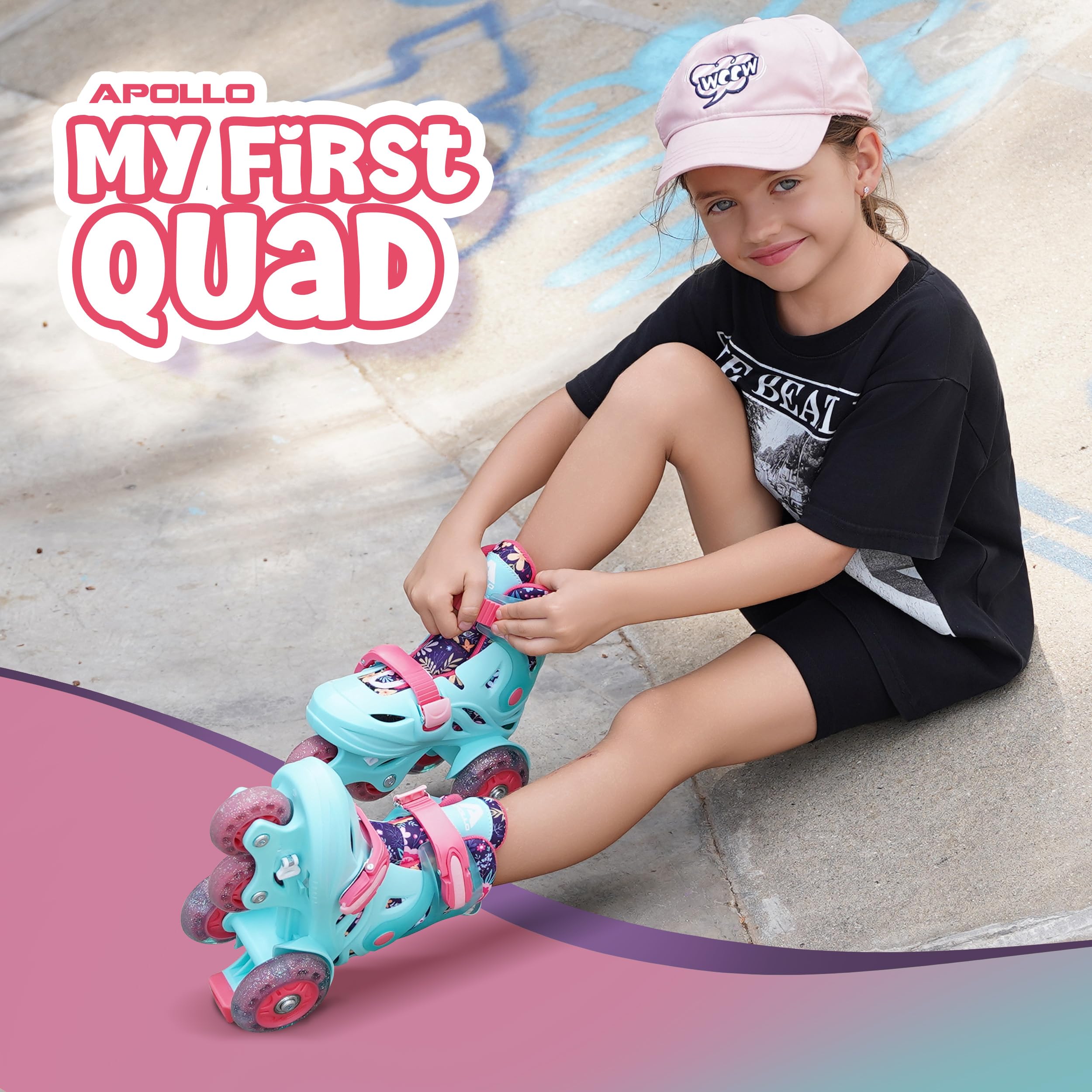 Apollo Kids My 1st Skates Adjustable - verstellbare Rollschuhe für Kinder, Größe 26-30, Roller Skates für Mädchen und Jungen, ideal für Anfänger, Trainings-Rollschuhe mit Doppelbremse