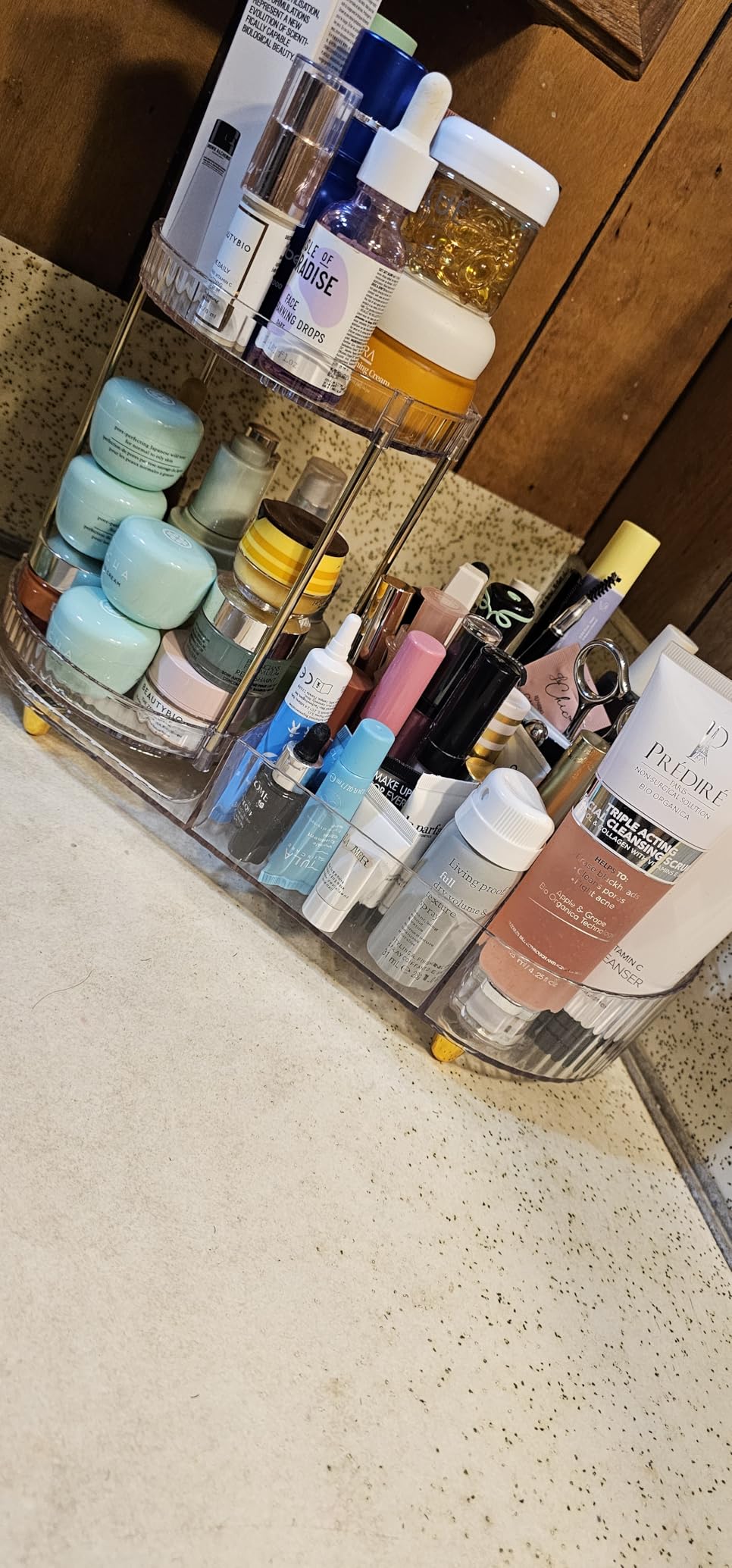 Jywantful 360 Rotating Makeup Organizer for Vanity, 2 Perfume Trays with 5 Compartments Cosmetic & Skincare Storage, Multi-Purpose Countertop Organizers for Bathroom, Desk, Pantry, Space-Saving Beauty Organizer