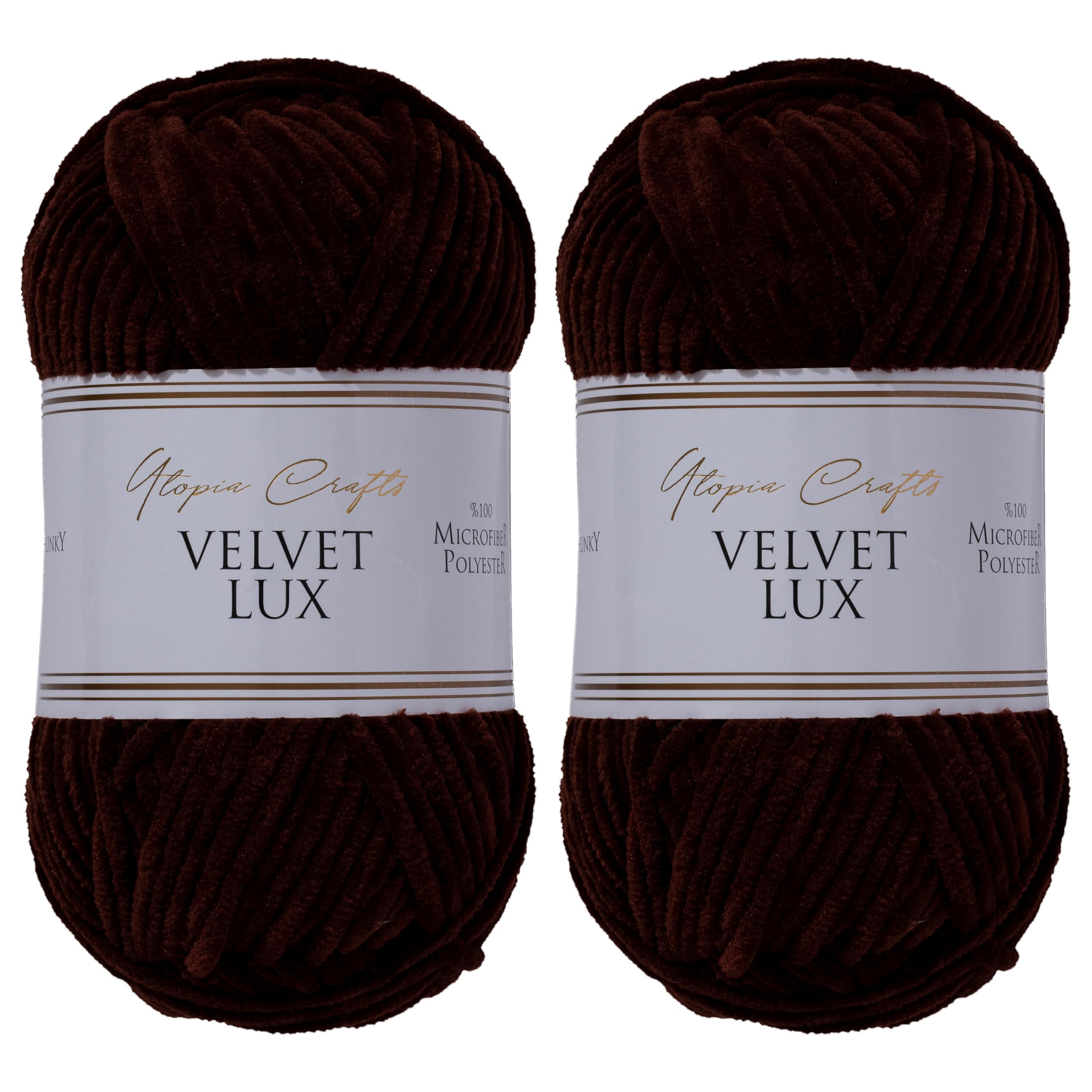 Utopia Crafts Velvet Lux Chenille Super Soft Chunky Yarn for Knitting and Crochet Yarn 2X 100g (Dark Brown)