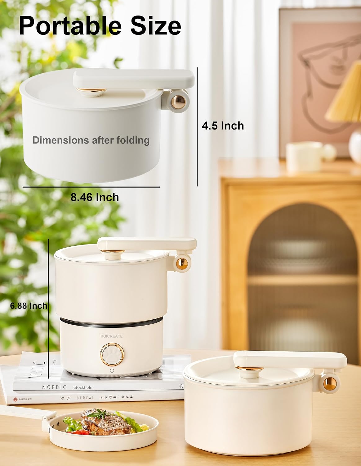 4 in 1 Foldable Electric Cooker,Portable Multifunctional Non-Stick Cooker,2L Small Traveling Hotpot/Frying Pan/Egg Steamer/Kettle.