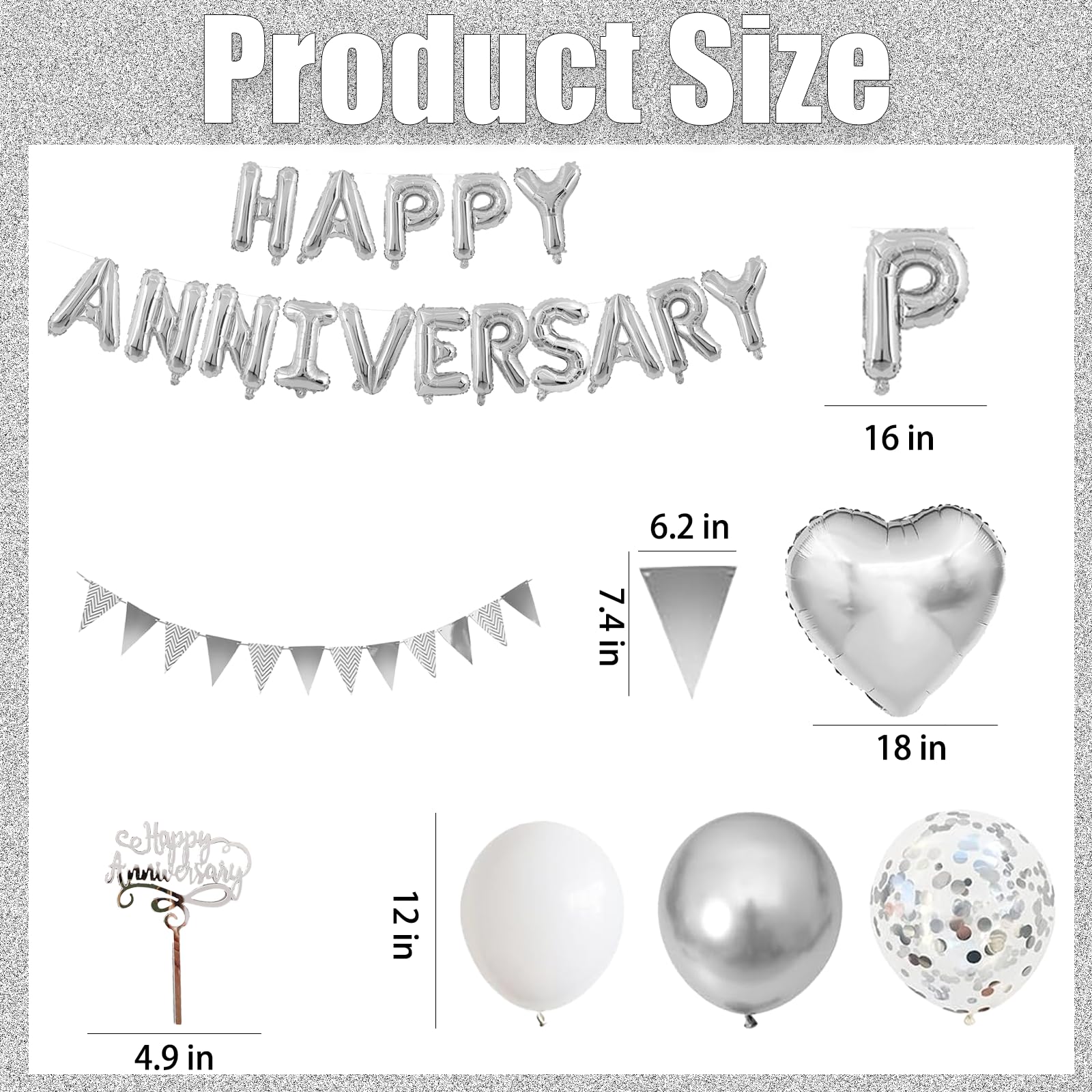Happy Anniversary Decorations, 48Pcs Silver Romantic Wedding Decoration Set including Heart Foil Balloon - Image 3
