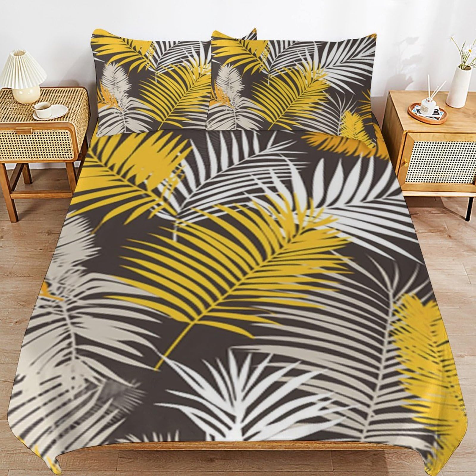 Funda nórdica selva dorada de 3 piezas para crear un oasis tropical en el dormitorio principal