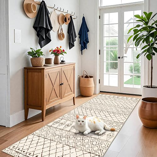 BYYVOO 4x8 Moroccan Geometric Beige Runner