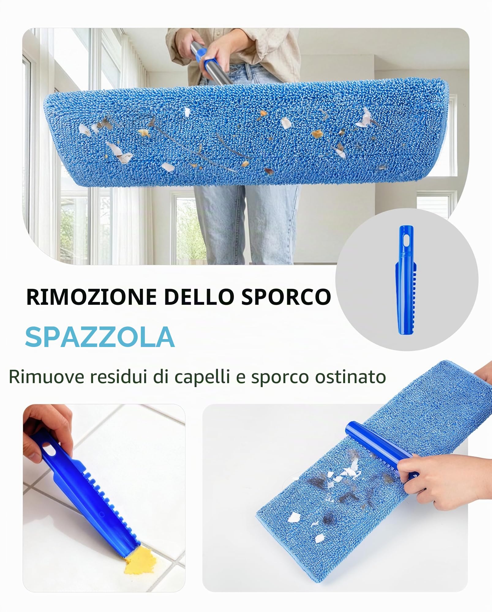 MR.SIGA Mop professionale in microfibra per la pulizia di pavimenti in legno duro, laminato e piastrelle, manico in acciaio inossidabile