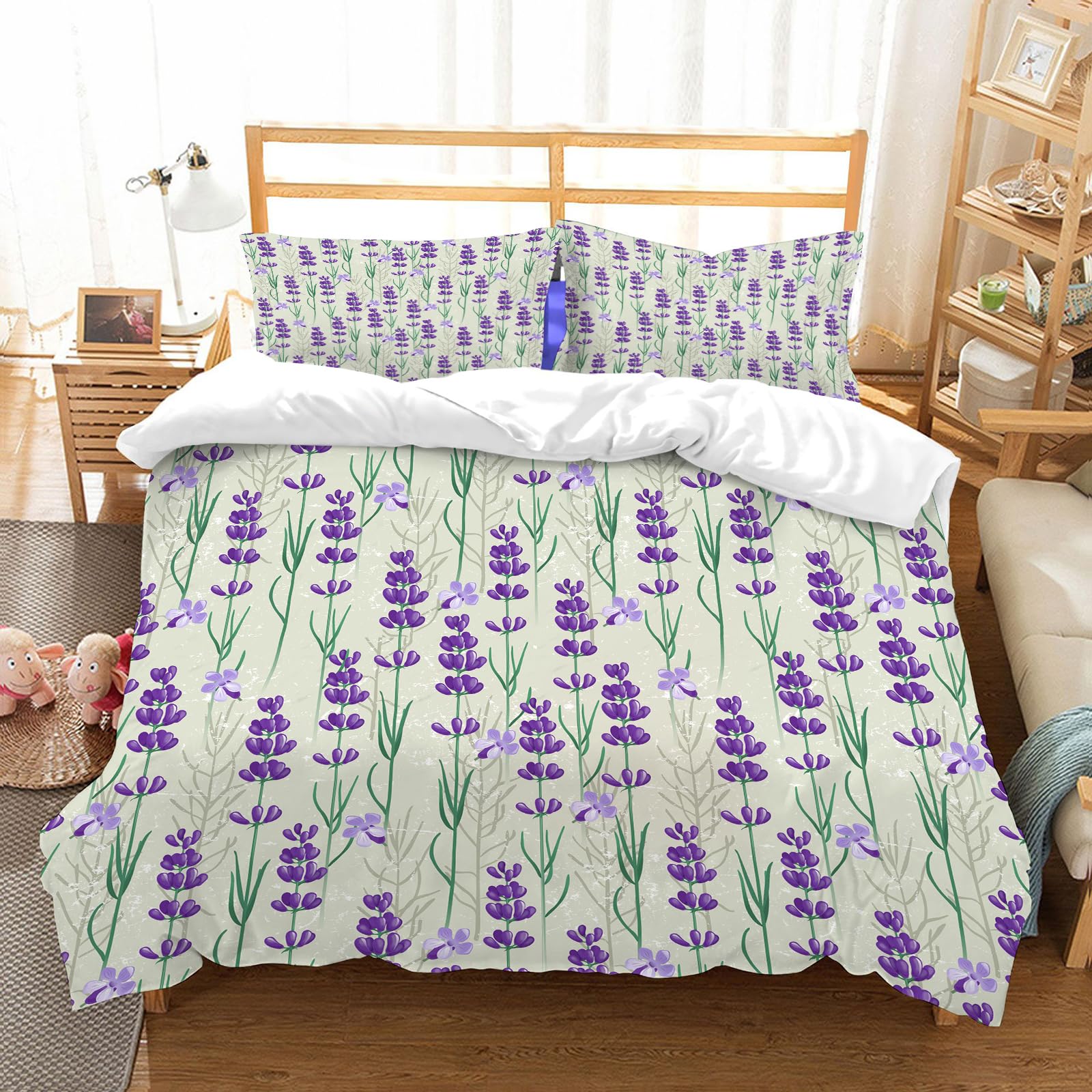Linge de lit lavande motif botanique pour une chambre ambiance nature