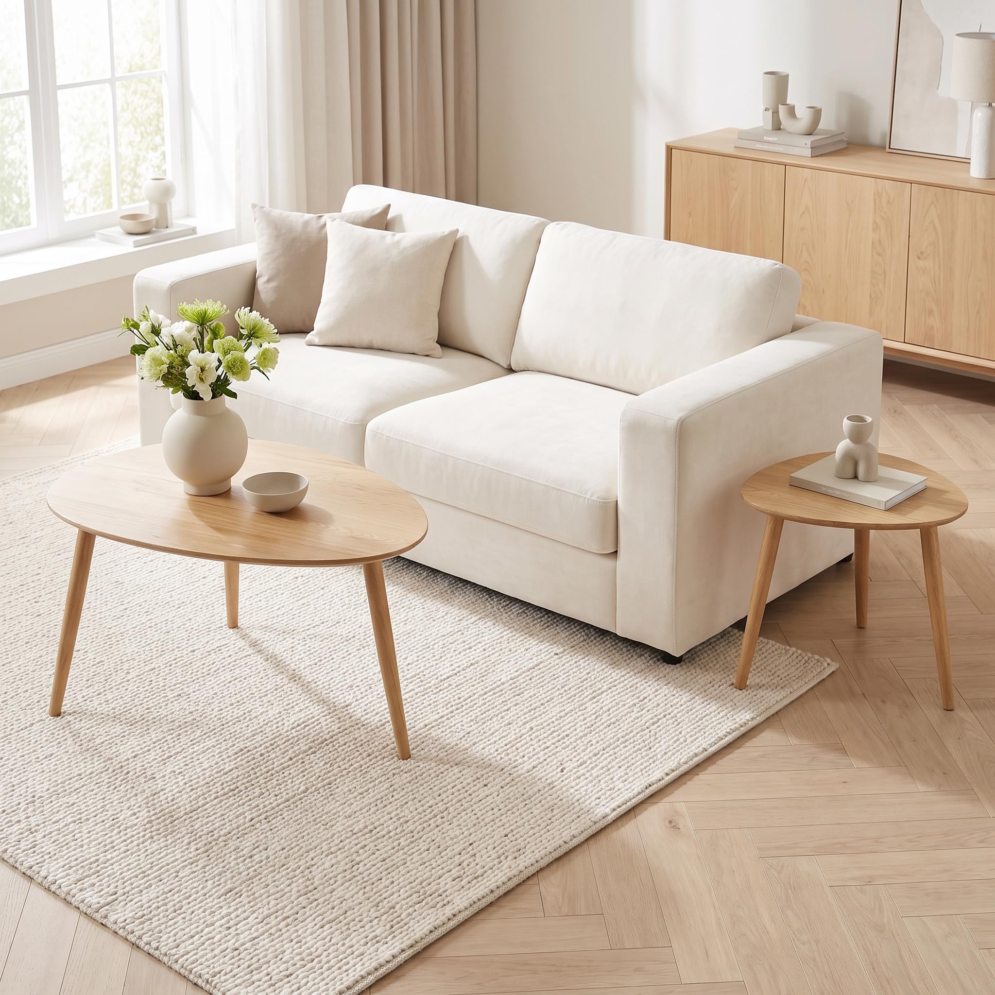 skølm Lodur Couchtisch oval 2er-Set, Eichenholz, Natur geölt, 3 Tischbeine