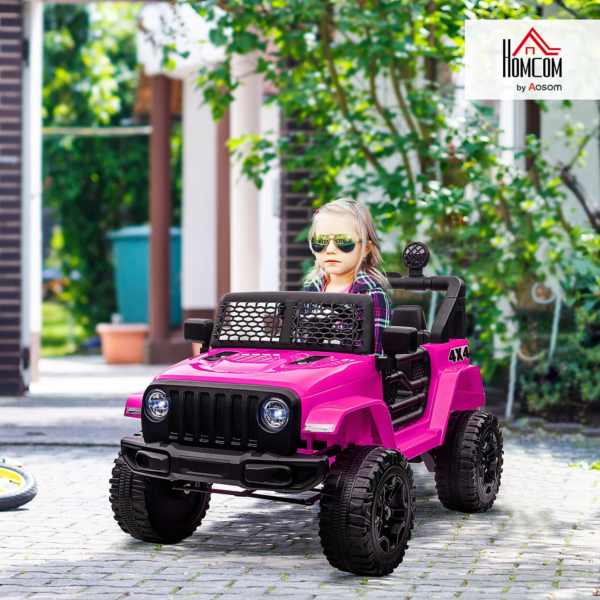 HOMCOM Elektryczne auto dziecięce 12V pilot 2,4G 3-6 lat Różowe | 2x35W silnik, auto elektryczne dla dzieci, LED, klaxon, pas bezpieczeństwa, amortyzatory
