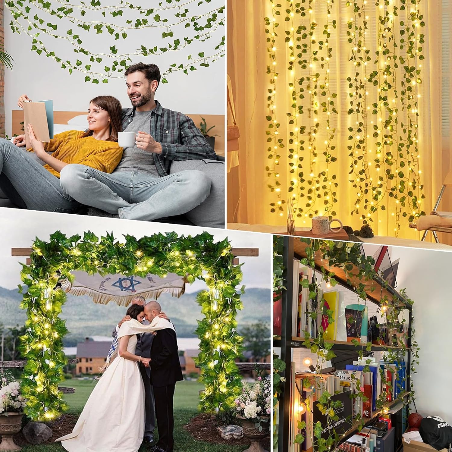 A.bigwhale Guirlande lumineuse de vigne artificielle pour chambre à coucher, 2 x 2 m, guirlande de lierre avec 200 LED, 8 modes, lumières de vigne à suspendre USB pour mariage, fenêtre, mur, fête