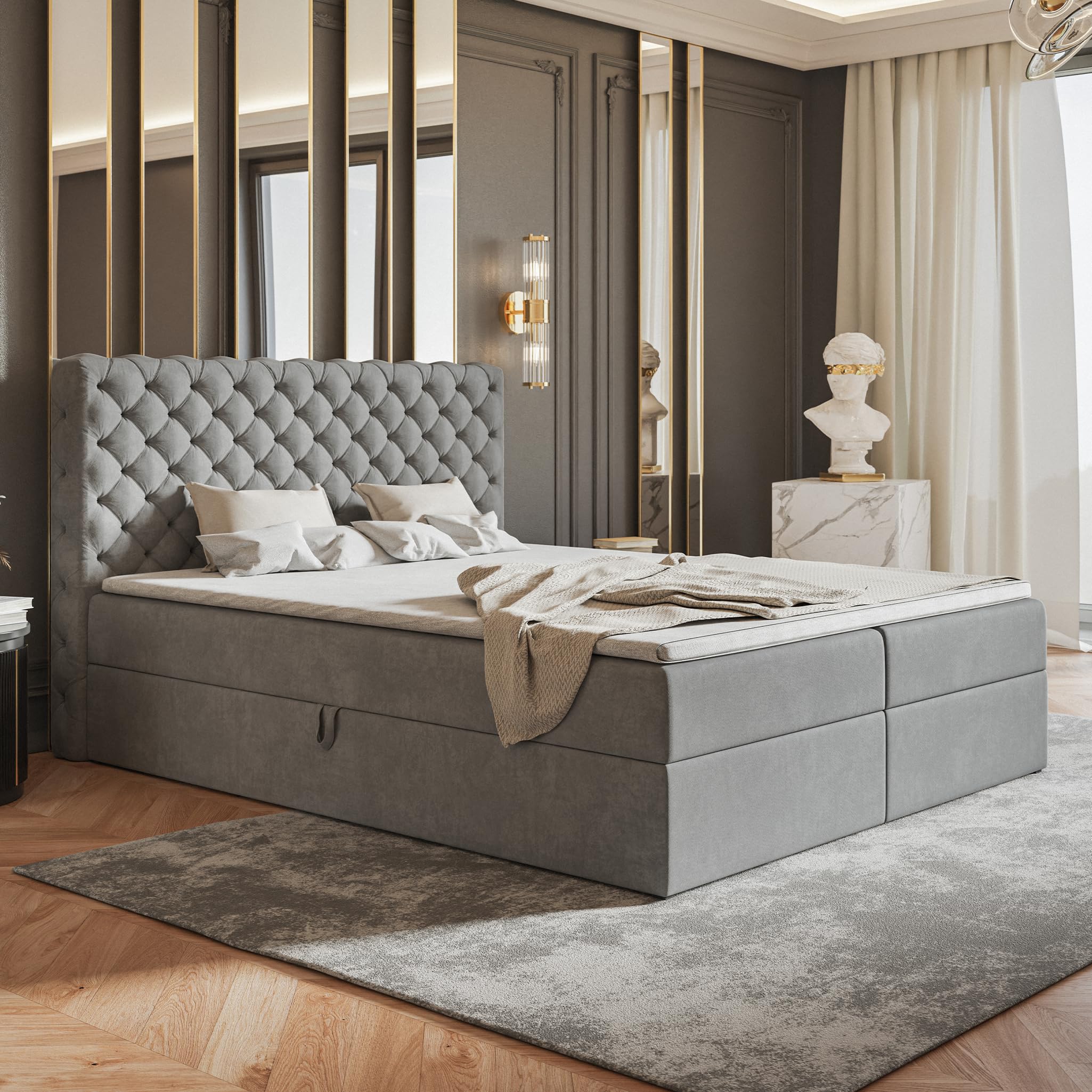 Lit Boxspring 180x200 Cm City Avec Matelas Ressorts Intégrés, Rangement