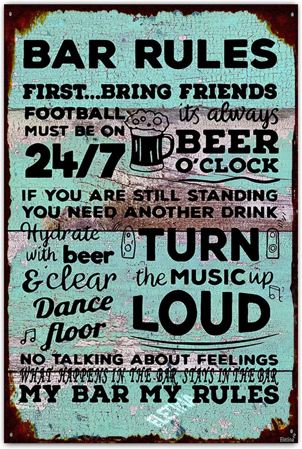 Vintage Tin Sign Vintage Metal Tin Sign Bar Rules Retro Metal Sign for Cafe Bar Pub Beer Home Art Decoration Retro Aluminum Sign Retro Metal Tin Sign TIN Sign 8 X 12 Inch