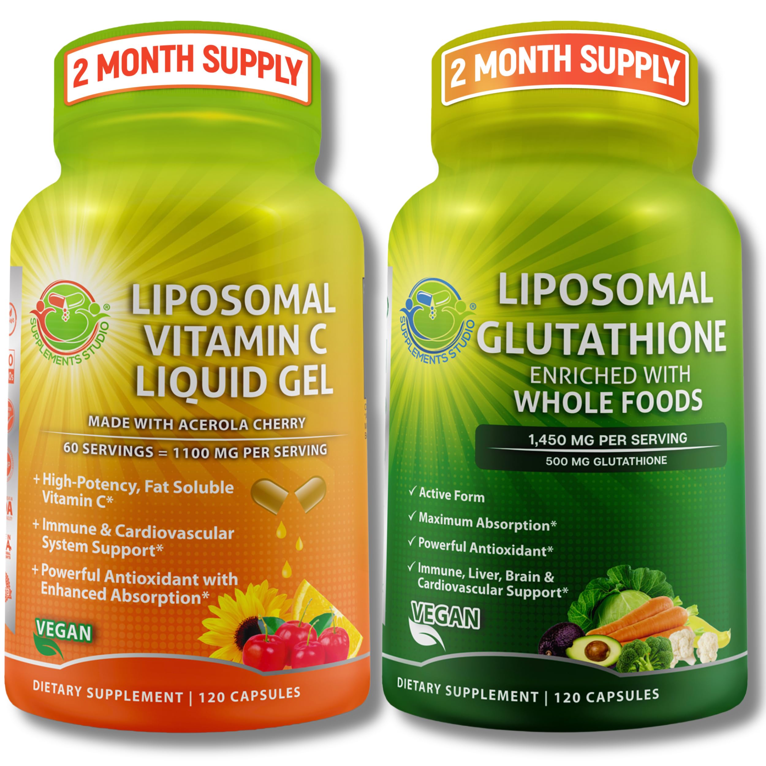 Amazon.com: SUPPLEMENTS STUDIO Liposomal Vitamin C 1100mg Liquid Gel  Capsules - Bundle up with