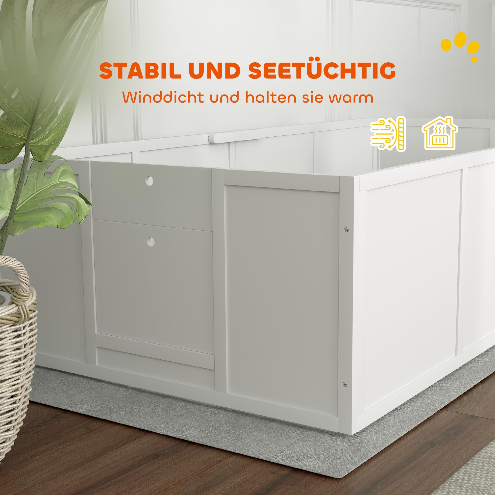 PawHut Wurfkiste für Welpen rutschfest für Große Hunde 196x96x48 cm Weiß | Wurfbox Welpenlaufstall, mit Verstellbarer Tür, Hundelaufstall Welpenauslauf