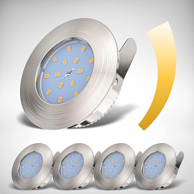 B.K.Licht LED Bathroom recessed Spotlight, dimmable, Built-in 5.5W LED Board, Extra Flat 1.1in, no Transformer Needed, 230V, Splash Water Proof IP44, Warm White 3000K