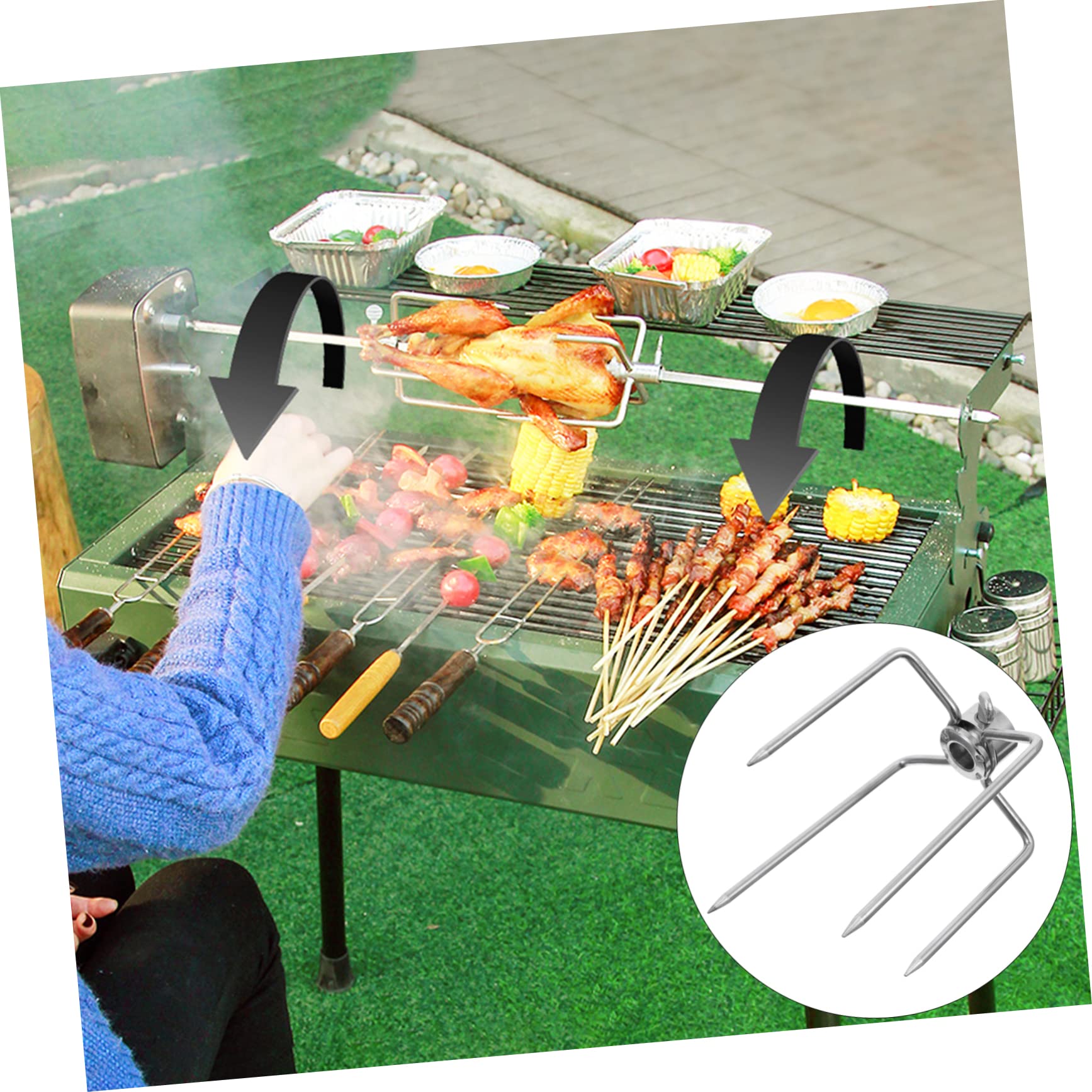Mipcase 2piezas Tenedores De Barbacoa De Acero Inoxidable Para Asar Carne Accesorios Para Barbacoa Jardín