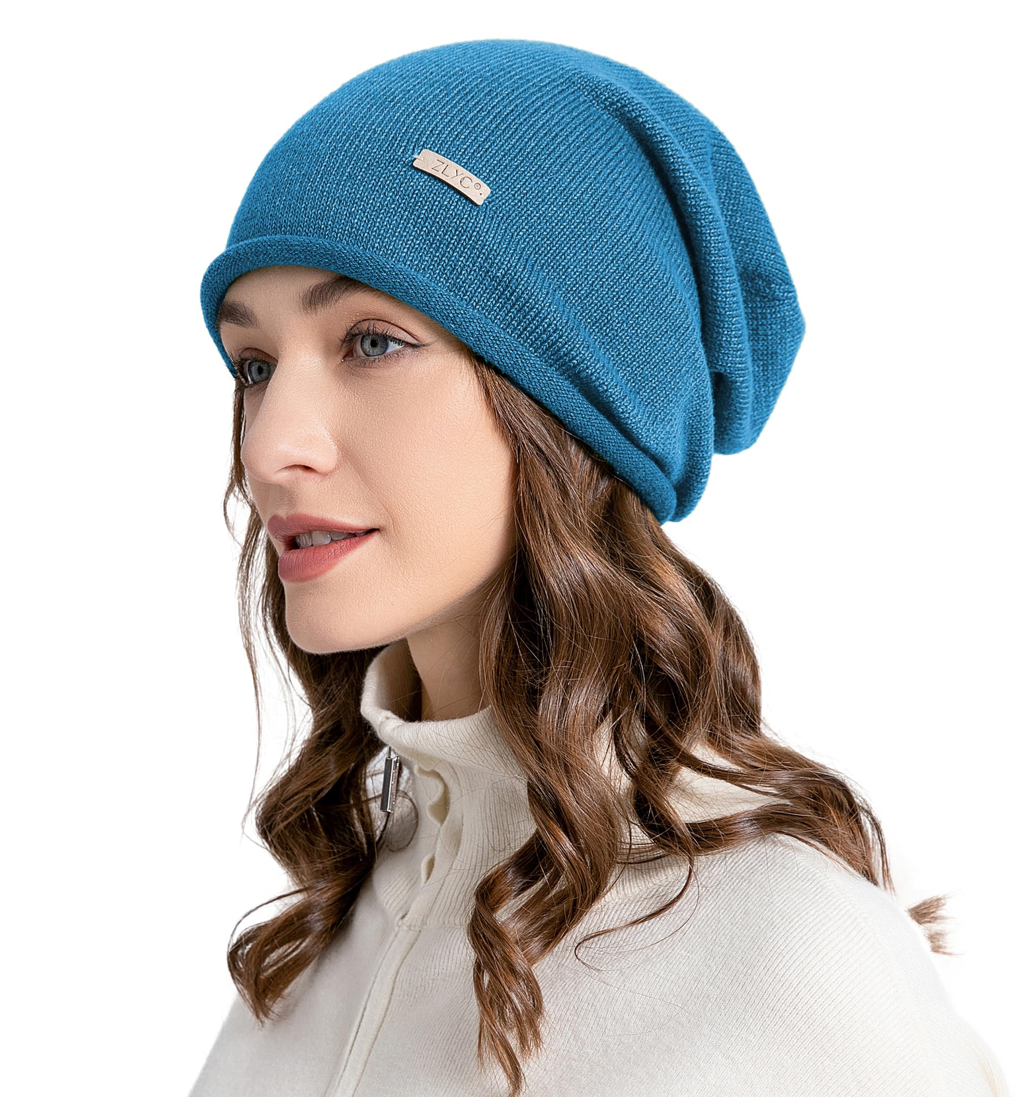 ZLYC Women Wool Cashmere Hat Soft Slouchy Beanie Ladies Warm Winter Knitted Skull Cap, Solid Royal Blue
