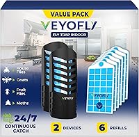 Vista 30 de VEYOFLY Trampas para Moscas de Frutas para Interiores, Trampa para Moscas Interior, (2 Dispositivos + 6 Recargas) Atrapamoscas Interior, Trampas