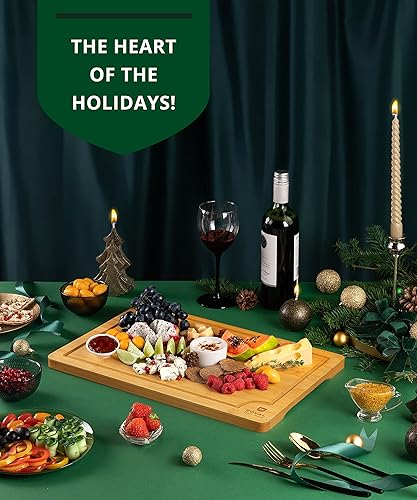 Miniatura 8 de Tabla de cortar de bambú orgánico con ranura de jugos - tabla de cocina para carne (bloque de carnicero) queso y verduras Bambú carbonizado (marrón)