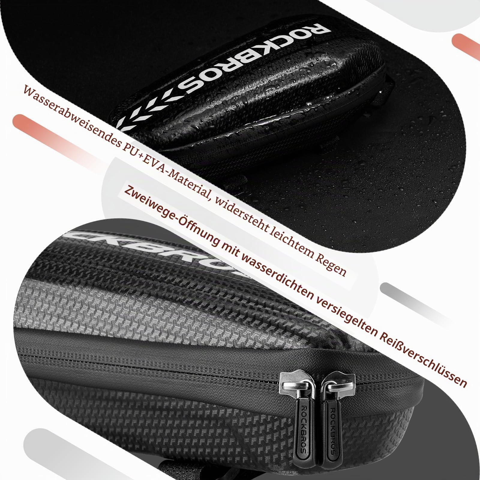 ROCKBROS Fahrrad Rahmentasche Wasserabweisend Oberrohrtasche für MTB Rennrad Faltrad Schwarz L 1,5L / M 1,1L
