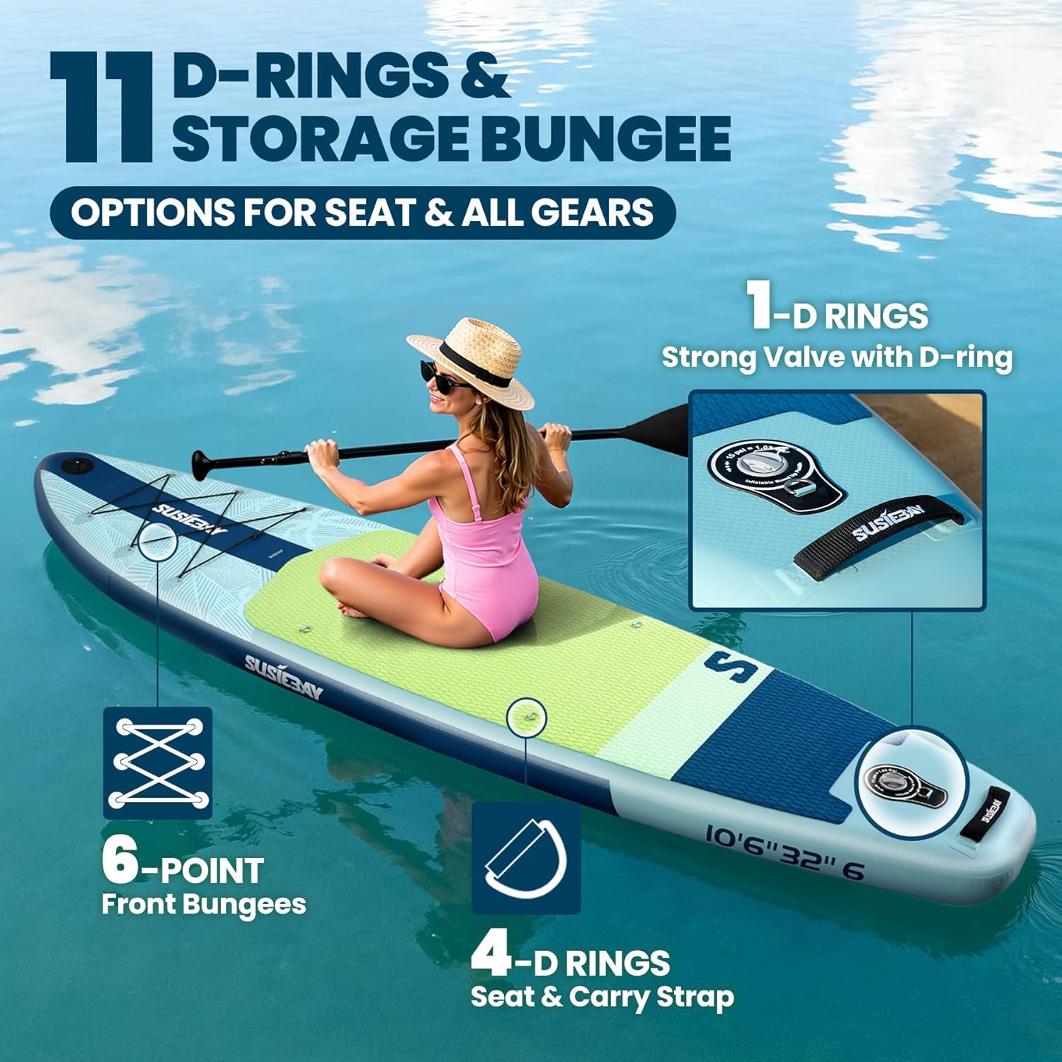 Inflatable Stand Up Paddle Board with SUP Accessories,Inflatable Paddle Boards for Adults & Youth, Anti-Slip EVA Deck,Wide Stance,Dual Action Pump,108L Backpack - Image 3