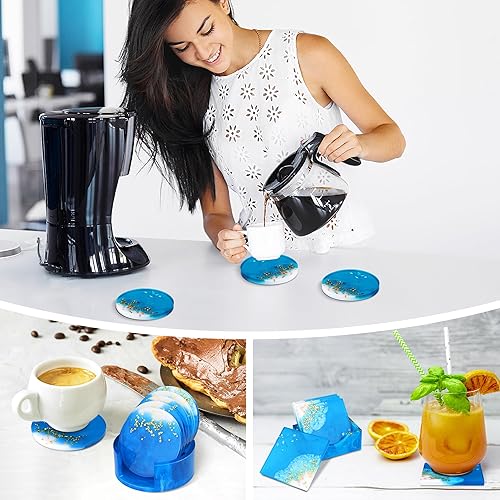 Miniatura 5 de Vakoo - Juego de moldes de posavasos de resina de 12 piezas moldes de silicona mejorados con caja de almacenamiento para resina epoxi moldes de