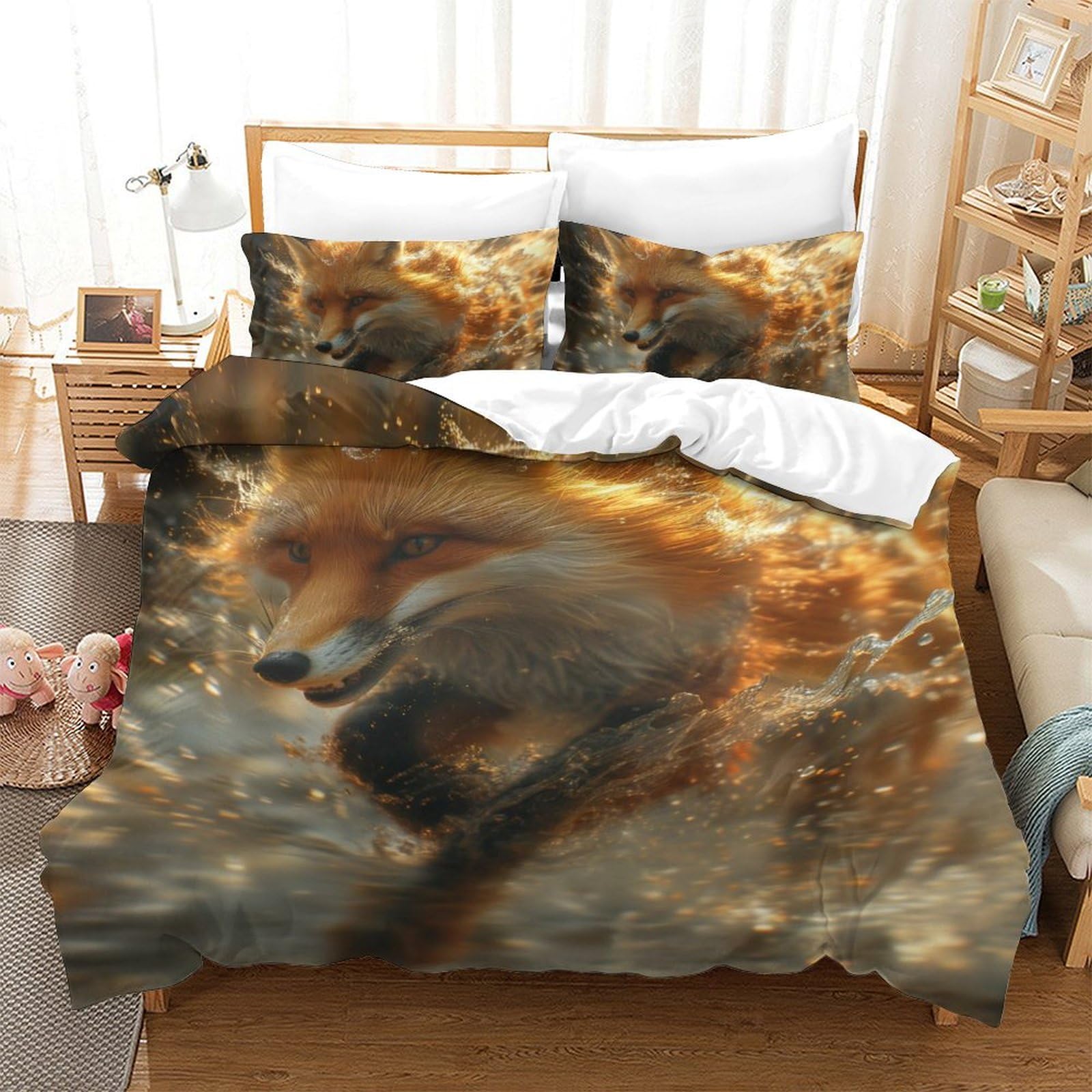 Housse de couette renard jungle 3D ensemble literie double 200x200