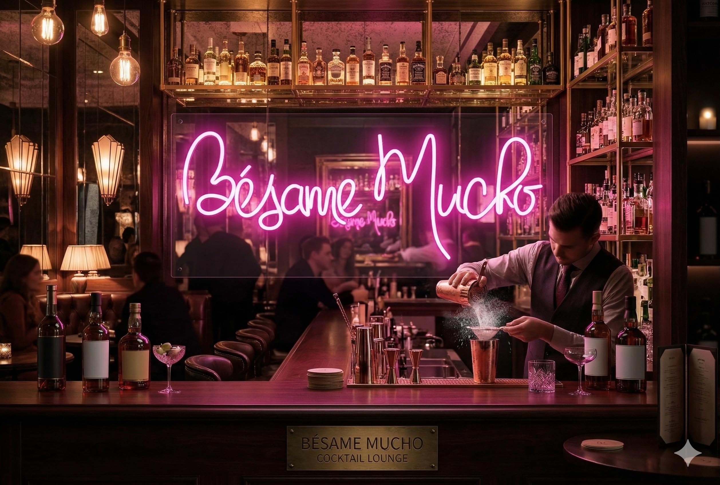 Letrero LED de Neón con Frase "Besame Mucho" con Luz Rosa, Luz Decorativa 80l x 35an. centímetros, alimentador 12V, Luz Neon Para bodas y ceremonias.
