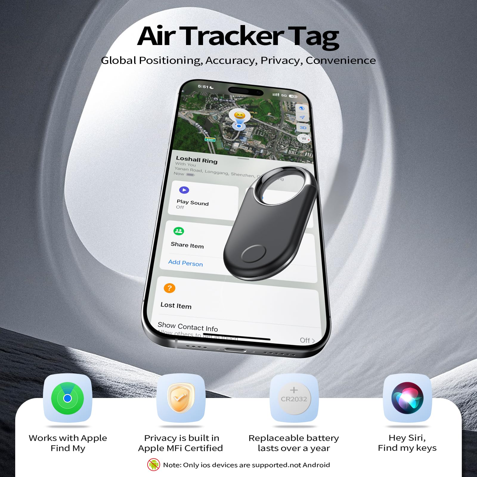 Air Tags Smart Tracker Finder 2 pezzi, Bluetooth Localizzatore Funziona con Apple Dov'è App (solo iOS, NON per Android), Trova oggetti per Bagagli, Valigie, ZainiBorse, Tags Batteria Sostituibile.