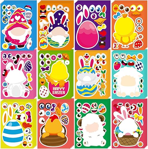 Miniatura 1 de SEPGLITTER Calcomanías de Pascua, 48 hojas de calcomanías de Pascua para niños, calcomanías de animales para la escuela, aula, actividades, juegos,