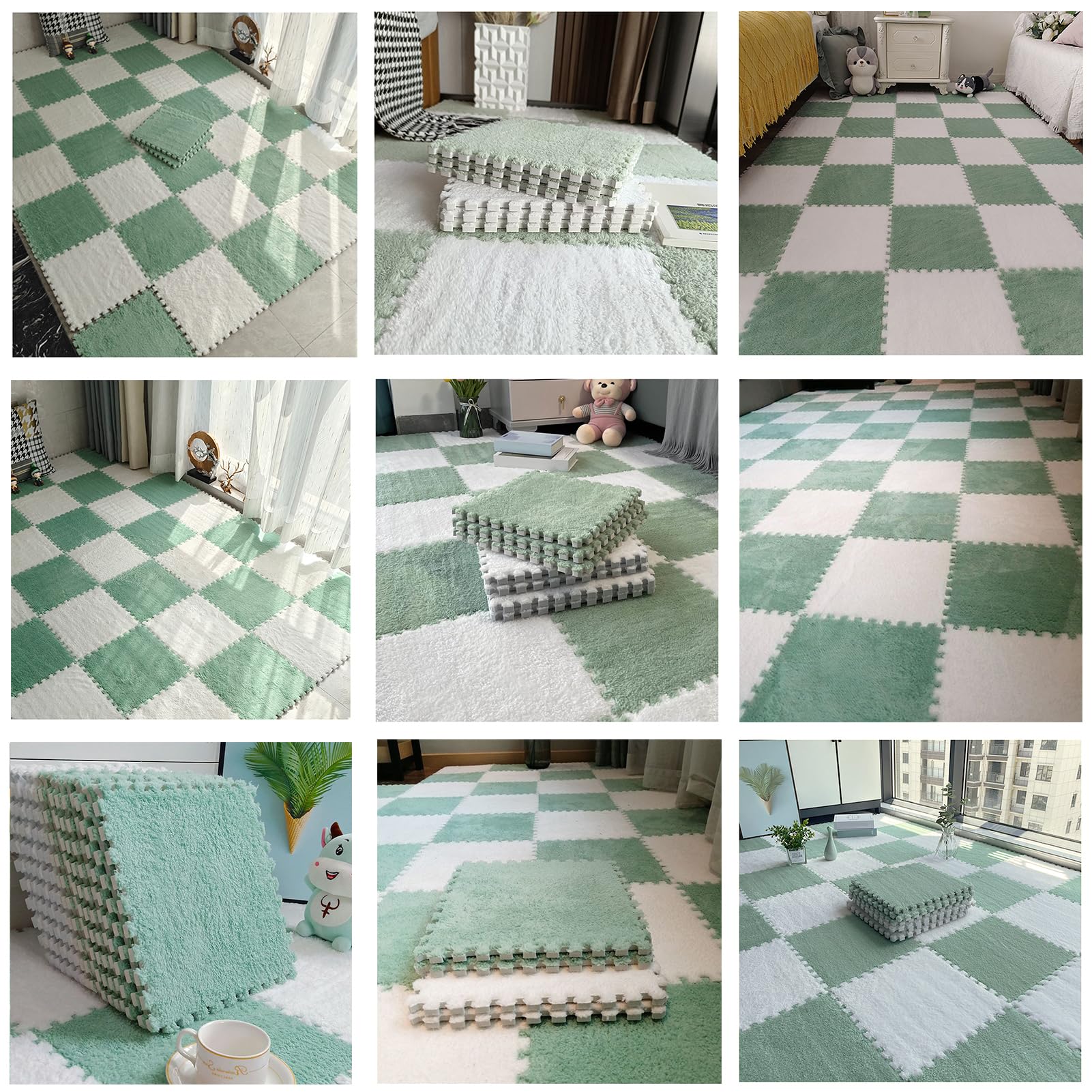 Palymaten Große 10-teilige Teppich-Quadrate, Puzzle-Matte, ineinandergreifende Plüsch-Teppichfliesen, Schaumstoff-Bodenfliesen for den Boden – Puzzle-Spielmatte, Puzzle-Bodenbelag, Spielzimmer-Teppich