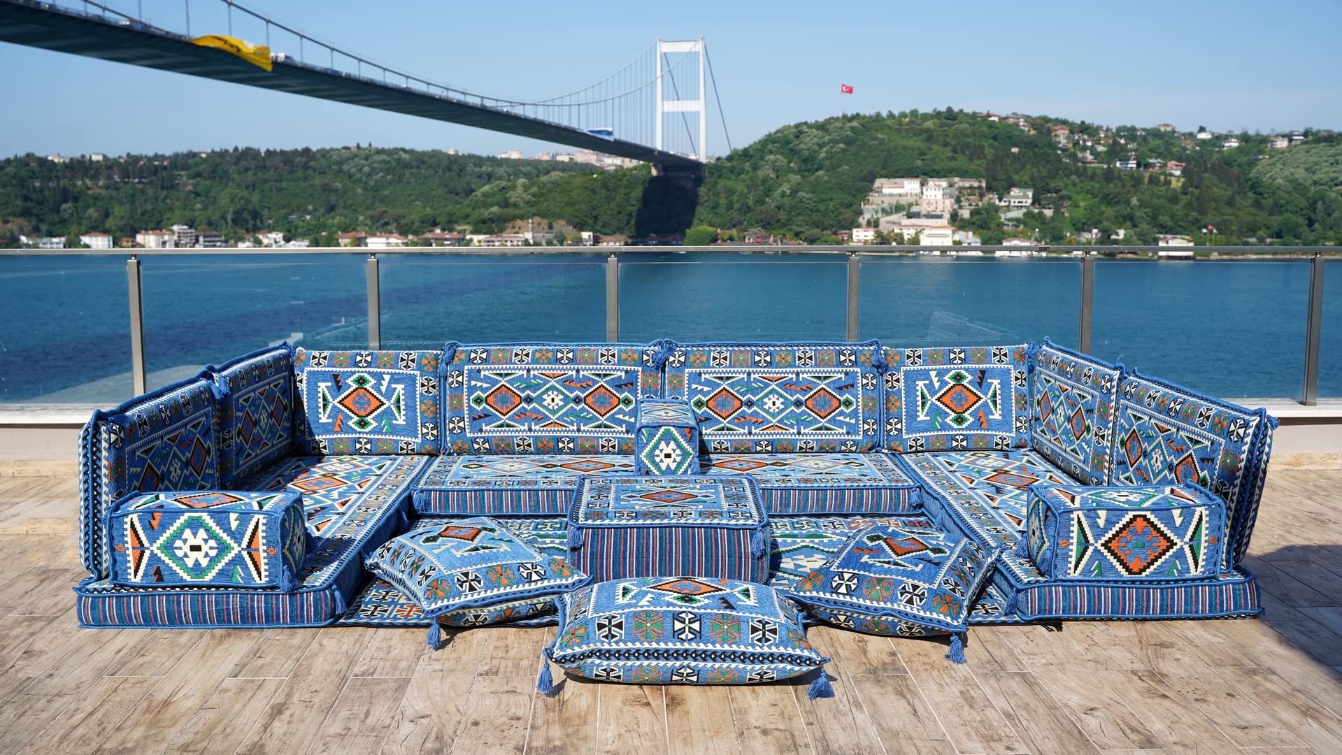 Buy Blue Color Arabic Majlis, U Shaped Arabic Seating Sofa, Oriental