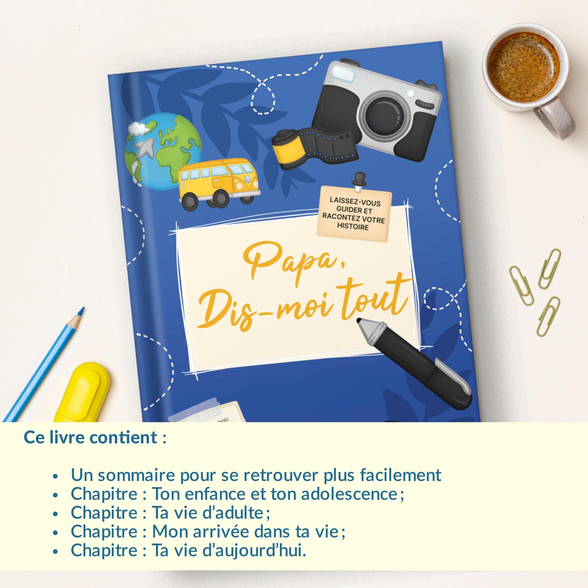 Livre Dis-moi Tout Papa 64 pages - Journal souvenirs pour les pères : Papa Raconte ta vie, un cadeau unique à offrir pour l'anniversaire, la fête des pères ou Noël, à remplir en famille.