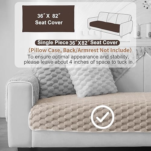 Miniatura 2 de Funda de felpa suave de piel sintética para sofá modular antideslizante para sofá de 3 cojines, protector de muebles (1 unidad de 36 x 82 pulgadas,