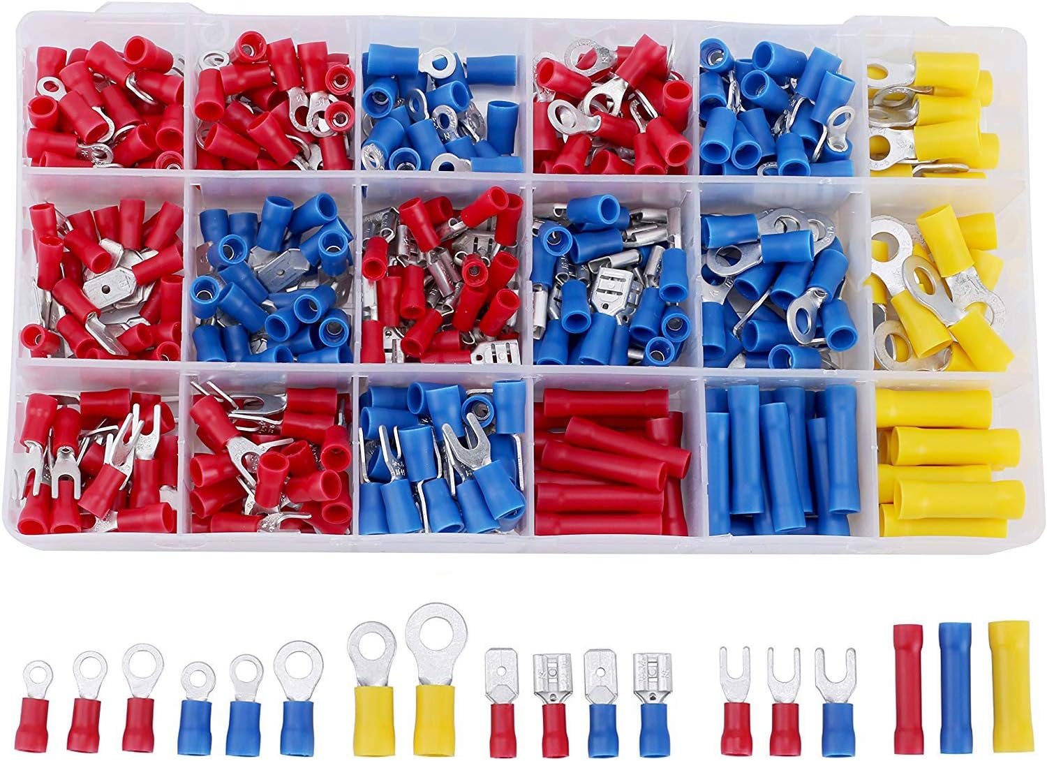 390Pcs Insulated Wire Connectors Crimp Ring Terminal Spade/Butt/Fork Connectors Assortment Kit 22-16/16-14/12-10 Gauge Electrical Battery Connectors