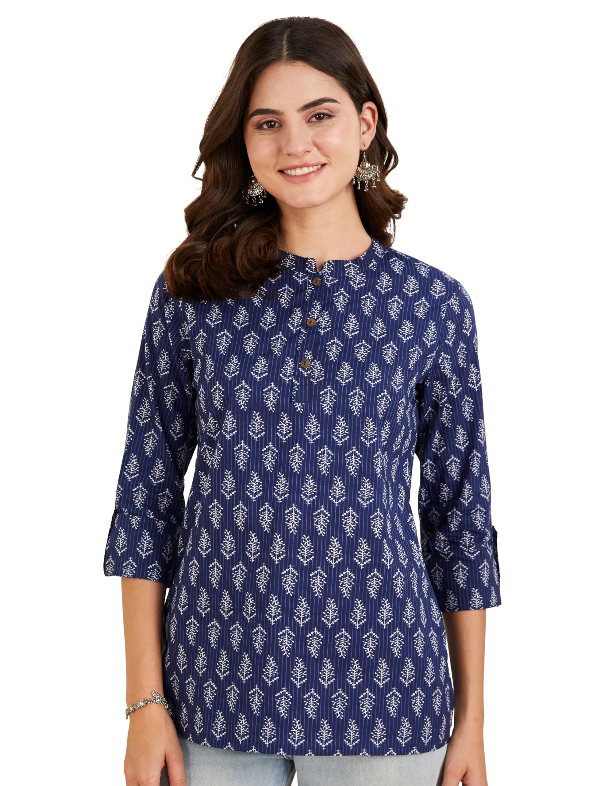 Amazon Brand - MyxWomen's Printed Regular Cotton Short Kurti | Available in Plus Size