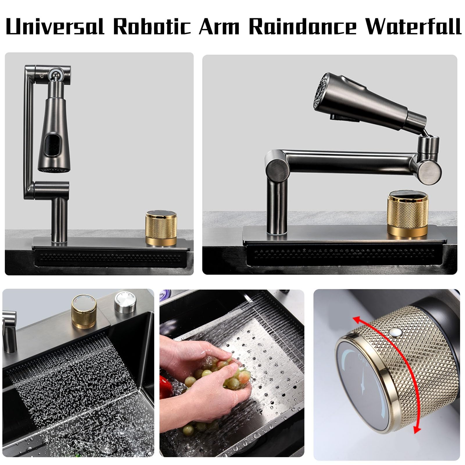 Wasserfall Küchenspüle Set 304 Edelstahl – Mit Digitalanzeige & Herausziehbarem Hahn – 68x45x22 Cm