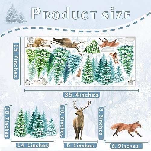 Miniatura 3 de Calcomanías de pared de invierno, calcomanías de pared de bosque de Navidad, calcomanías de pared de bosque de nieve, pinos, ciervos, animales,