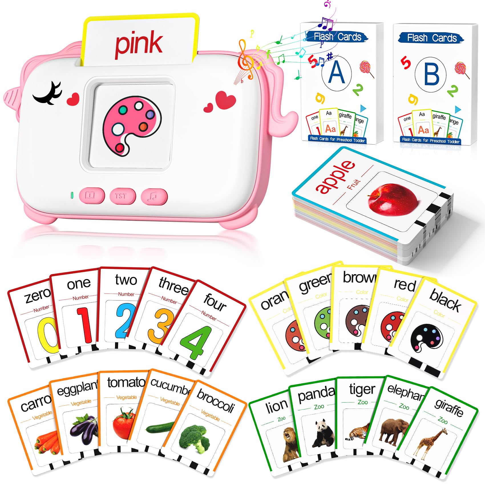 Talking Flash Cards for Toddlers Toys for Ages 2-4, Learning Toys for 2 3 4 5 Year Old Girls, Autism Pocket Speech Therapy, Educational Toys with 160 Sight Words for Kids (Pink)