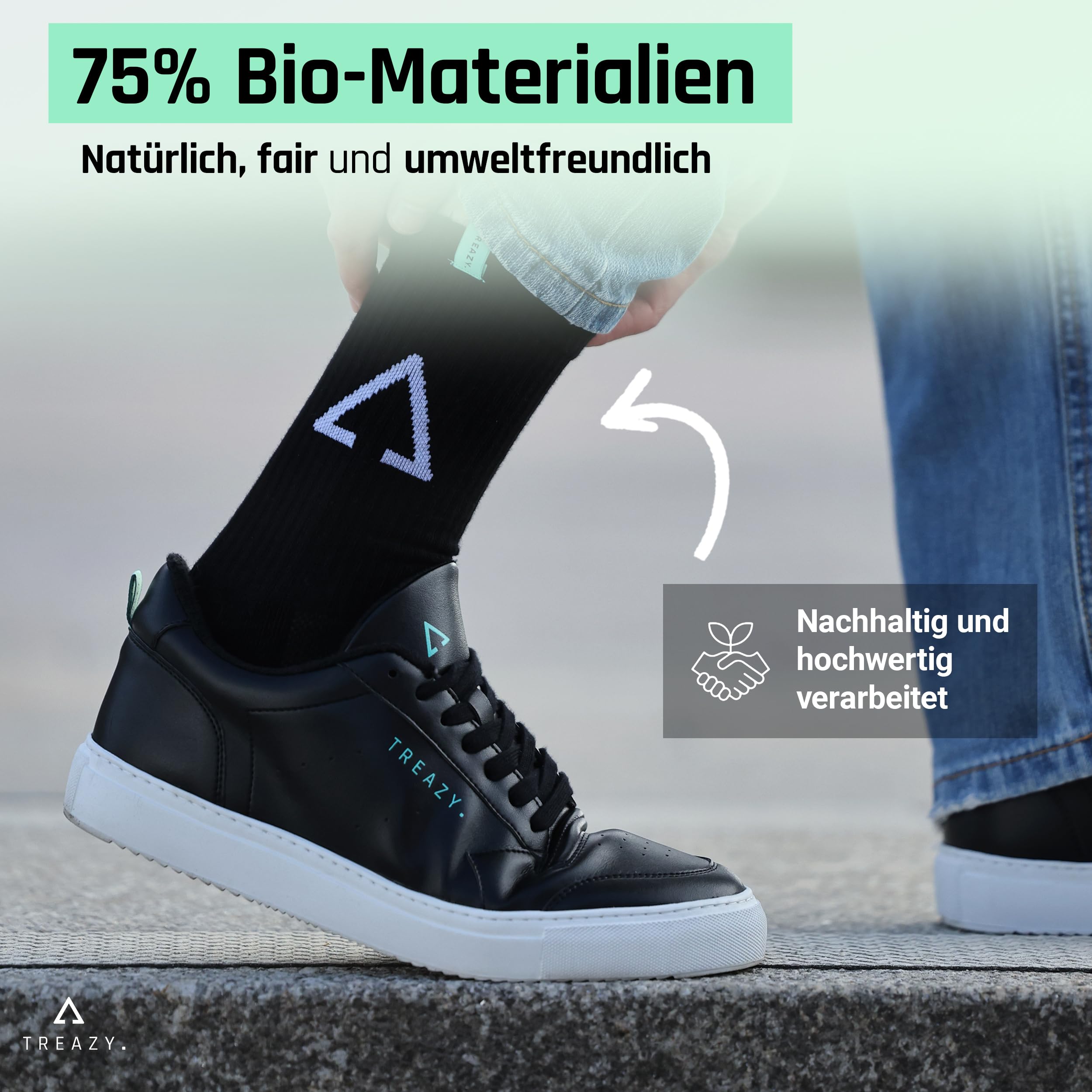 TREAZY Halbhohe Socken Quarter Socken aus Bio-Baumwolle – Schweiß und blasenfrei dank extra Lüftungskanälen und anatomischer Passform – besonders langlebig