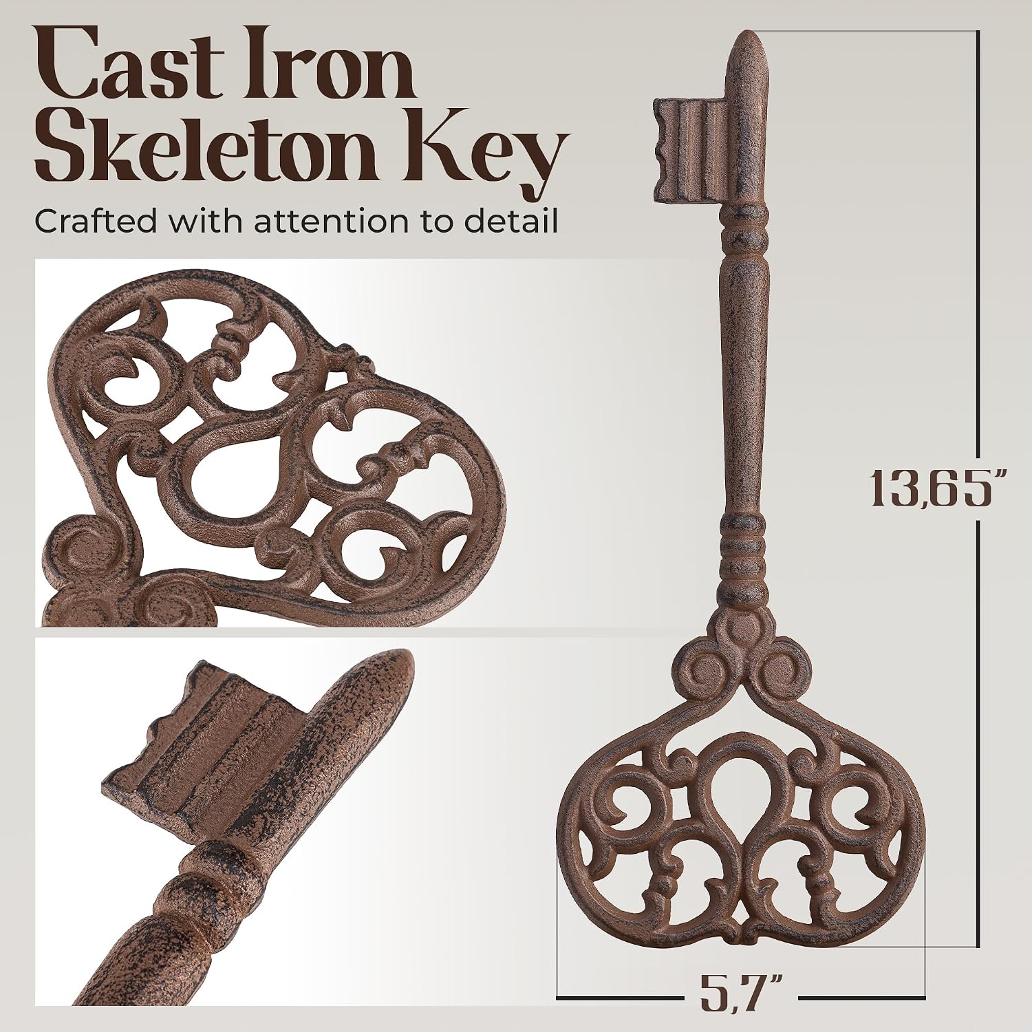 CraftyCrocodile Large Cast Iron Skeleton Key - Gothic Furniture Rustic Home Decor for Farmhouse, Living Room, Bedroom, Home, Kitchen Vintage Metal Wall Decor - Outdoor Wall Art Victorian Decor