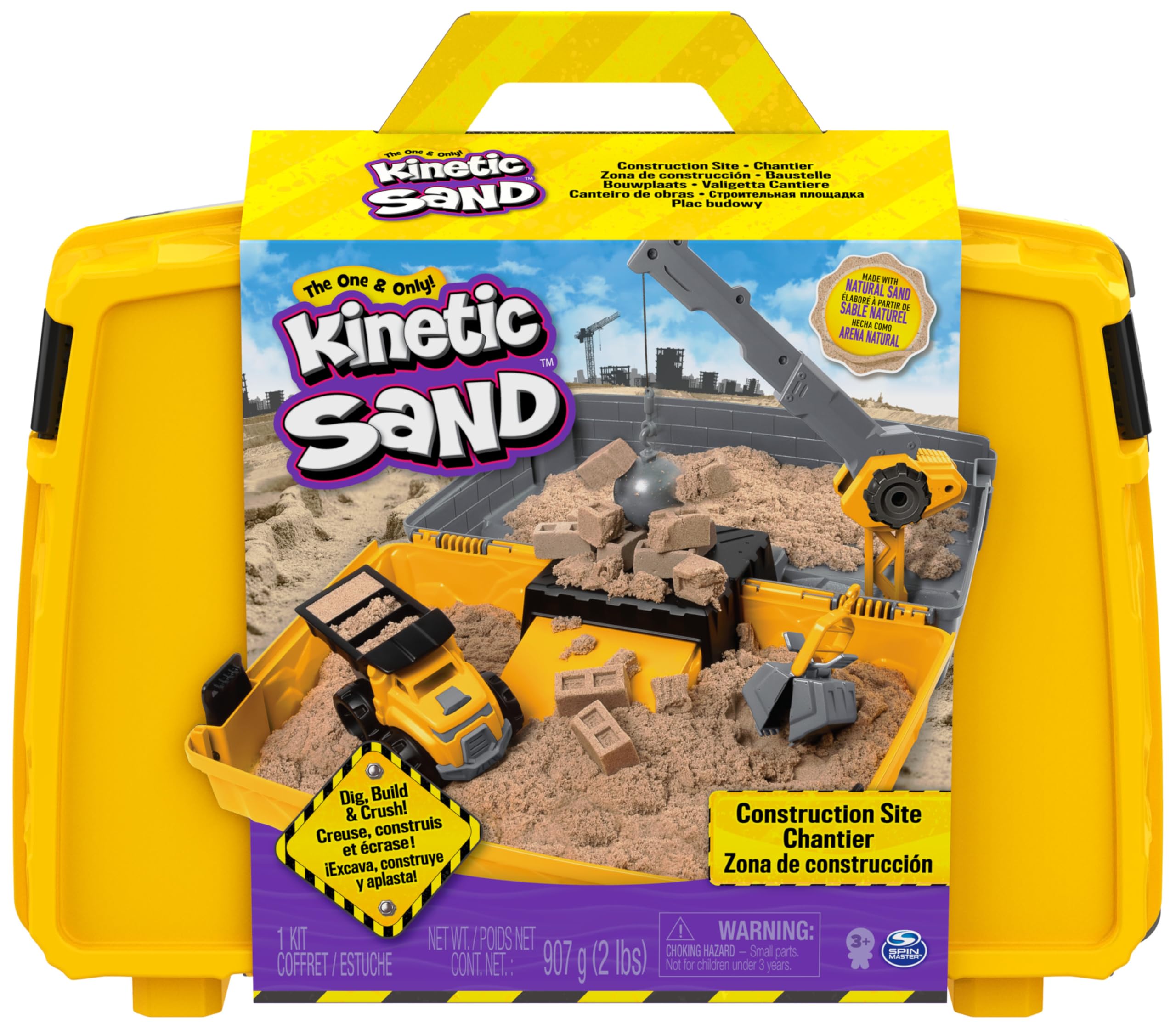 Kinetic Sand Sable Magique - Mallette de Construction 907 G + 3 Accessoires - Emportez Votre Sable À Modeler Partout & Sculptez Vos Créations comme De La Pâte À Modeler - Jouet Enfant 3 Ans Et +